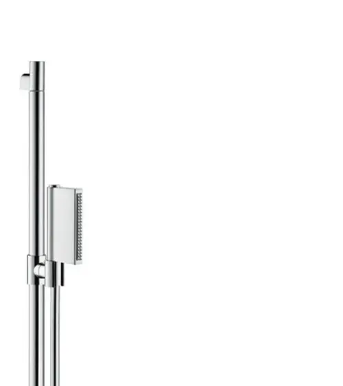 Brauseset mit Handbrause und Halterung, montiert an einer chromfarbenen Stange. Design von AXOR, schlichte Bauweise ohne zusätzliche Verzierungen.